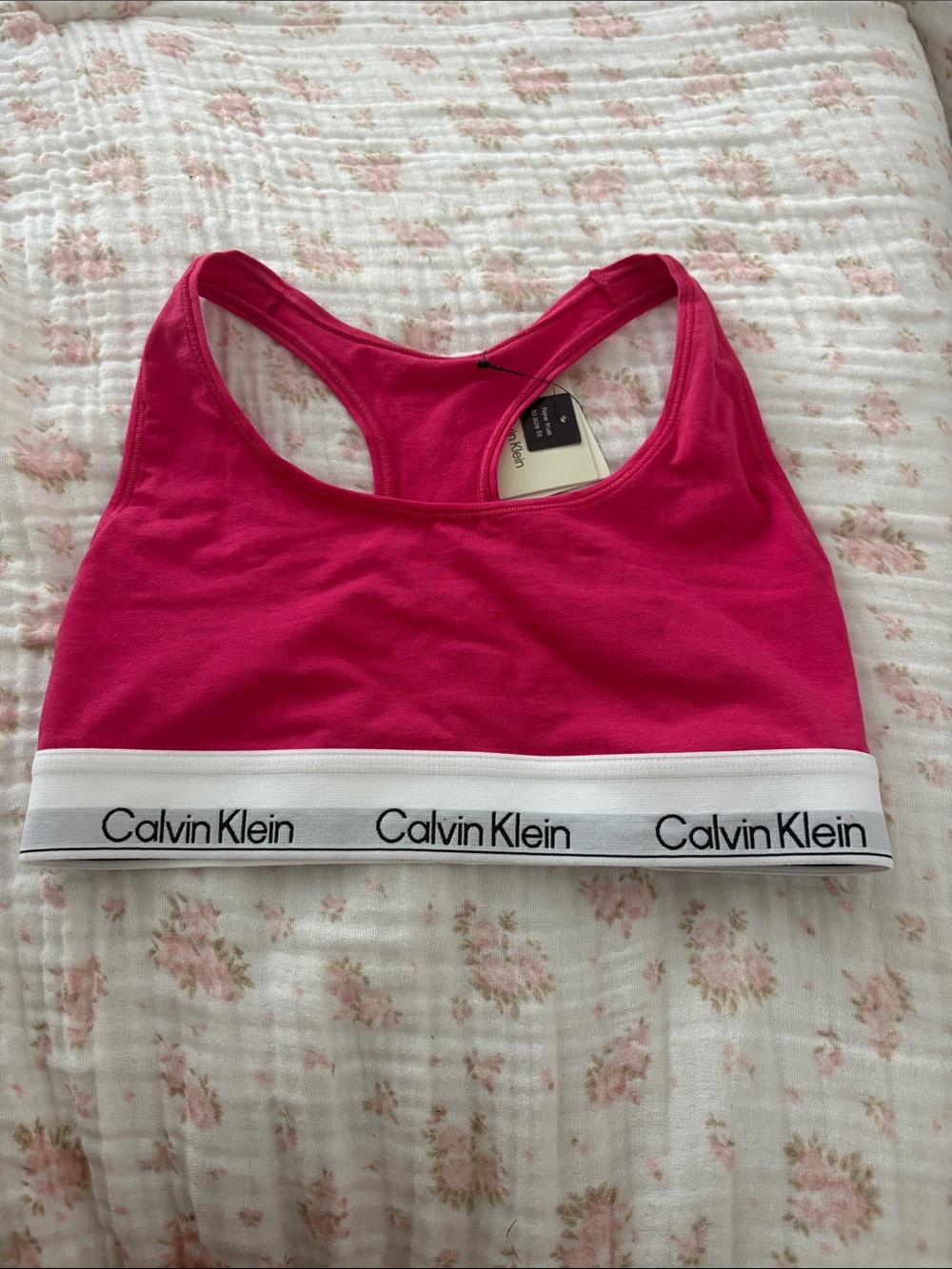 Calvin Klein Fuchsia Racerback Sports Bralette with White Logo Band